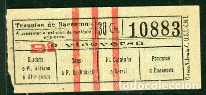 Colecionismos Bilhetes de Transporte: F20/3 - BILLETE DE TRANVIAS DE BARCELONA // ORTEGA - UGT-CNT // SEIS9