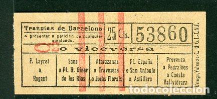 Colecionismos Bilhetes de Transporte: F20/3 - BILLETE DE TRANVIAS DE BARCELONA // ORTEGA - UGT-CNT // SEIS9