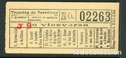 Colecionismos Bilhetes de Transporte: F20/3 - BILLETE DE TRANVIAS DE BARCELONA // ORTEGA - UGT-CNT // SEIS9