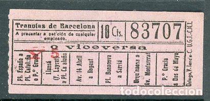 Colecionismos Bilhetes de Transporte: F20/3 - BILLETE DE TRANVIAS DE BARCELONA // ORTEGA - UGT-CNT // SEIS9