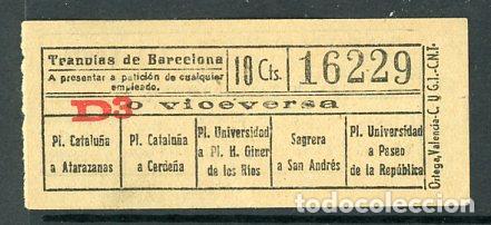 Colecionismos Bilhetes de Transporte: F20/3 - BILLETE DE TRANVIAS DE BARCELONA // ORTEGA - UGT-CNT // SEIS9
