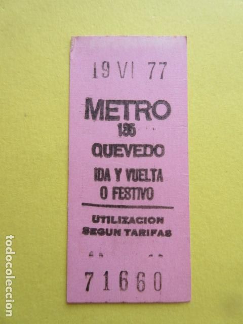 Coleccionismo Billetes de transporte: BILLETE METRO DE MADRID ROSA PARADA QUEVEDO 185? 135? VER FOTO