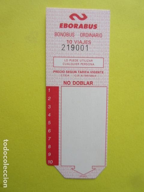 Sammeln von Fahrkarten: TARJETA RESISTIVA BONO BUS BONOBUS - SIN USAR EBORABUS TALAVERA DE LA REINA TOLEDO