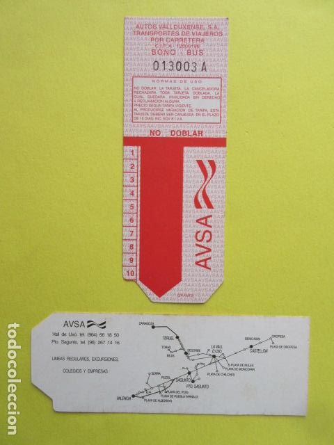 Coleccionismo Billetes de transporte: TARJETA RESISTIVA BONO BUS BONOBUS - SIN USAR AVSA AUTO VALLDUXENSE VALL UXO SAGUNTO CASTELLON