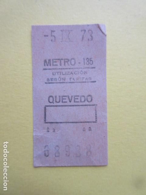 Coleccionismo Billetes de transporte: METRO MADRID - MODELO RECTANGUL - PARADA QUEVEDO 135 A&Ntilde;O 1973