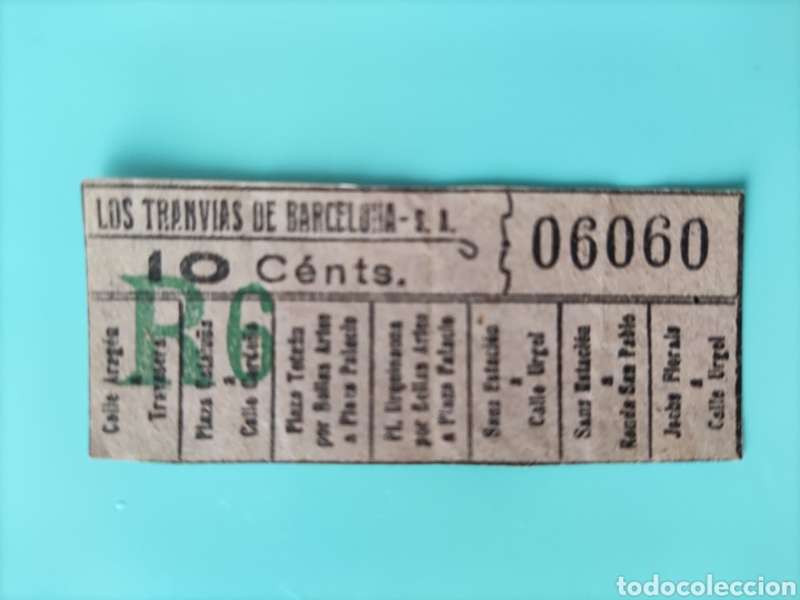 Collectionnisme Billets de transport: Billete antiguo. LOS TRANV&Iacute;AS DE BARCELONA-S.A. 10 C&eacute;nts. Capic&uacute;a.06060.