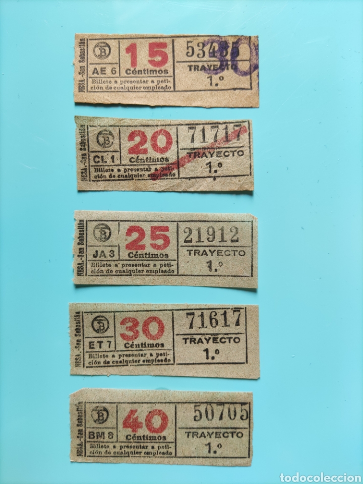 Collectionnisme Billets de transport: Lote 5 billetes antiguos. Capic&uacute;a.