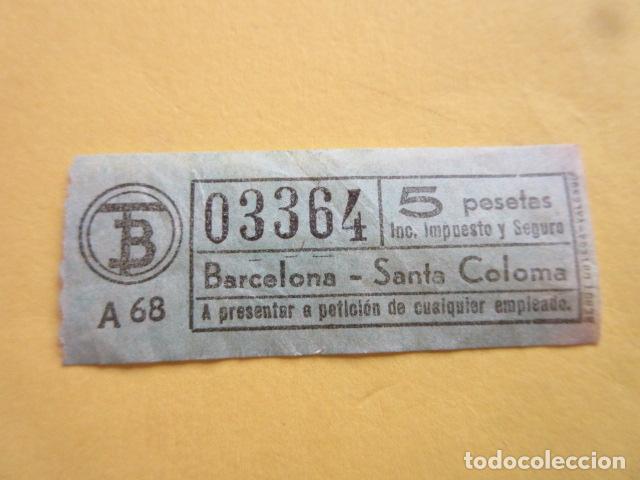 Collectionnisme Billets de transport: BILLETE TRANVIAS DE BARCELONA LOGO TB - BARCELONA SANTA COLOMA --- COLOR VERDE