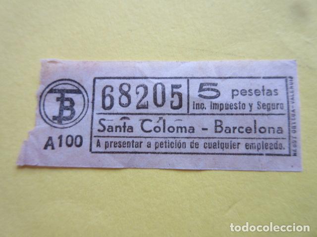 Collectionnisme Billets de transport: BILLETE TRANVIAS DE BARCELONA LOGO TB - BARCELONA SANTA COLOMA --- COLOR BLANCO