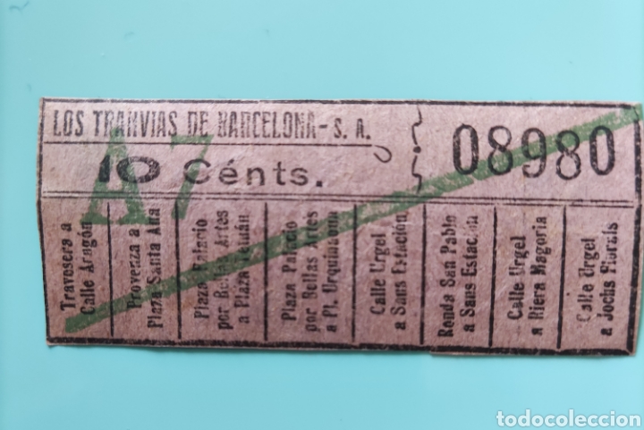 Collectionnisme Billets de transport: Billete LOS TRANV&Iacute;AS DE BARCELONA. Capic&uacute;a.08980. 10 C&eacute;nts.