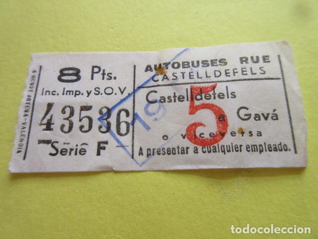 Colecionismos Bilhetes de Transporte: BILLETE EMPRESA RUE CASTELLDEFELS 8 PESETAS Y SELLO CARGA 19