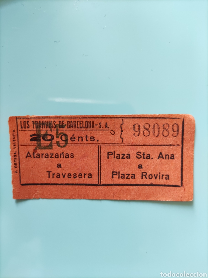 Collectionnisme Billets de transport: Billete LOS TRANV&Iacute;AS DE BARCELONA. Atarazanas a Travesera. Plaza Sta Ana a Plza Rovira.Capic&uacute;a.98089