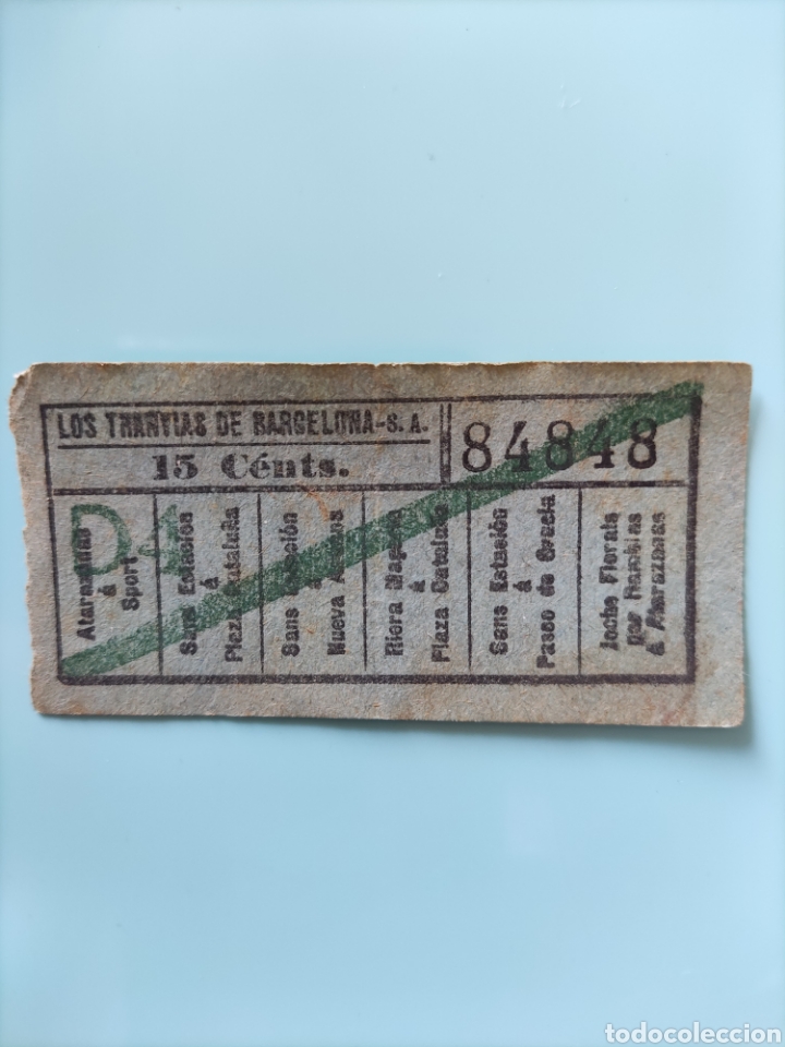 Collectionnisme Billets de transport: Billete LOS TRANV&Iacute;AS DE BARCELONA. 15 C&Eacute;NTS. CAPIC&Uacute;A. 84848
