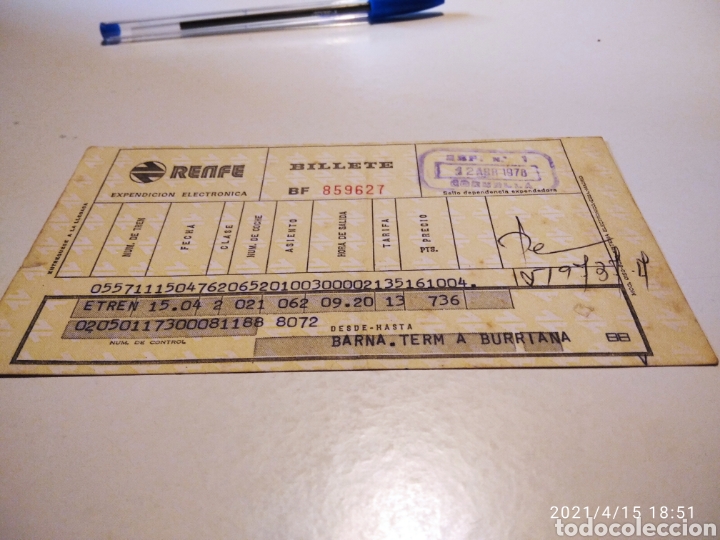 Collectionnisme Billets de transport: Renfe billete Barcelona a Burriana 1978