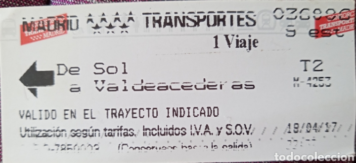 Collectables Transport Tickets: BILLETE METRO MADRID. SOL A VALDEACEDERAS