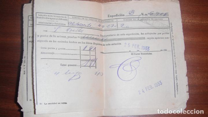 Sammeln von Fahrkarten: RECIBO EXPEDICION FERROCARRIL ALICANTE-VILLACA&Ntilde;AS 24-FEBRERO-1933