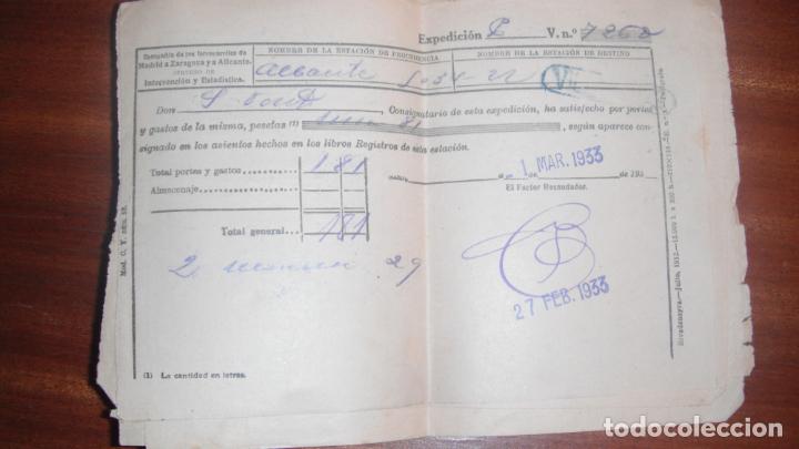 Sammeln von Fahrkarten: RECIBO EXPEDICION FERROCARRIL ALICANTE-VILLACA&Ntilde;AS 27-FEBRERO-1933