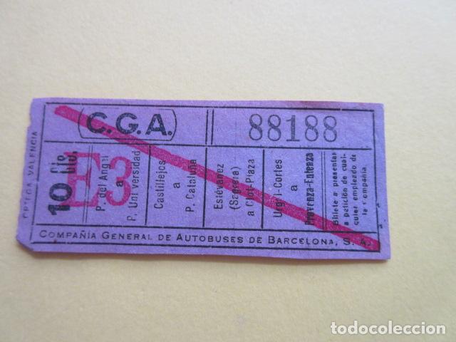 Collectionnisme Billets de transport: COMPA&Ntilde;IA GENERAL AUTOBUSES CGA BARCELONA - BILLETE CAPICUA 88188 - VER TRAYECTOS