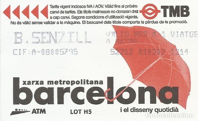 Collectionnisme Billets de transport: TMB. Barcelona Xarxa Metropolitana. Metro. 2002. 8,5x5,5 cm. Buen estado. Bitllet senzill. Paraguas.