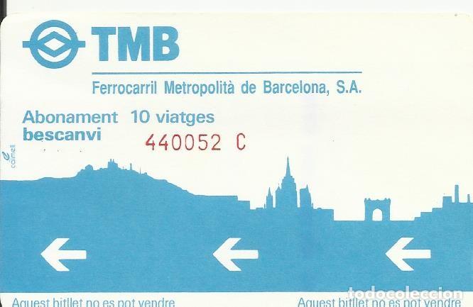 Collectionnisme Billets de transport: TMB. Barcelona Xarxa Metropolitana. Ferrocarril. 8,5x5,5 cm. Buen estado. 10 viatges. Bescanvi.