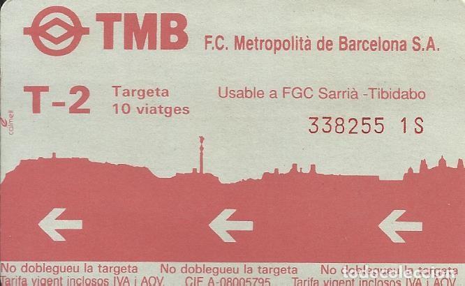 Collectables Transport Tickets: TMB. Barcelona Xarxa Metropolitana. Ferrocarril. 8,5x5,5 cm. Buen estado. 10 viatges. T-2. 1992.