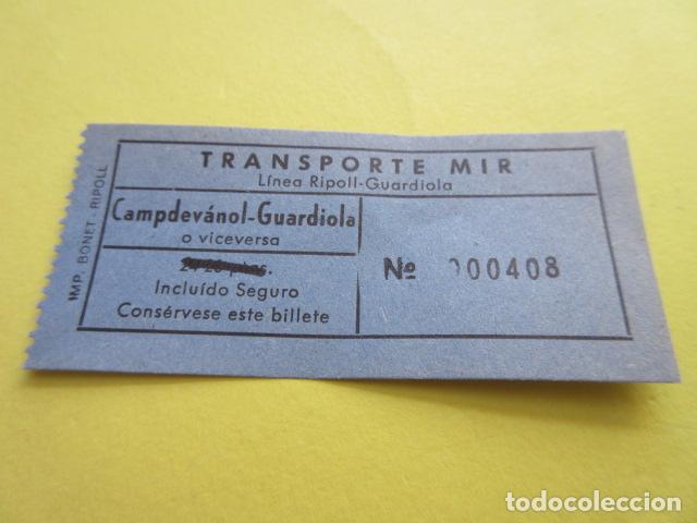 Collectables Transport Tickets: BILLETE TRANSPORTES MIR RIPOLL CAMPDEVANOL GUARDIOLA COLOR AZULADO