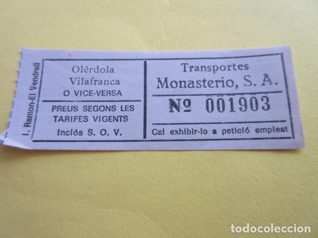 Collectionnisme Billets de transport: BILLETE TRANSPORTES MONASTERIO - COLOR SEPIA ------- VENDRELL VILANOVA LA GELTRU VILAFRANCA PENEDES