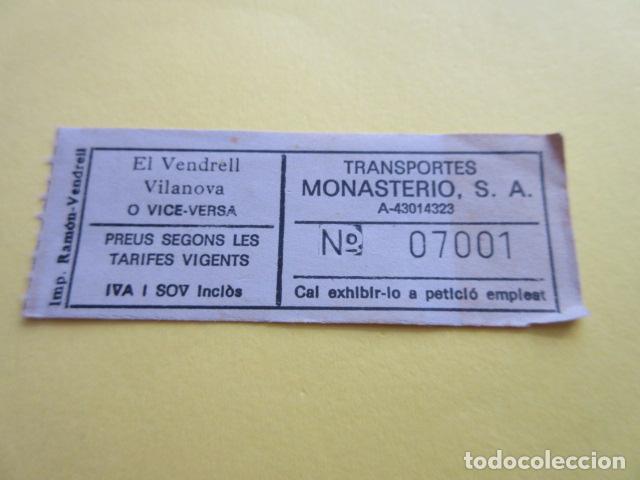 Collectionnisme Billets de transport: BILLETE TRANSPORTES MONASTERIO - COLOR SEPIA ------- VENDRELL VILANOVA LA GELTRU VILAFRANCA PENEDES