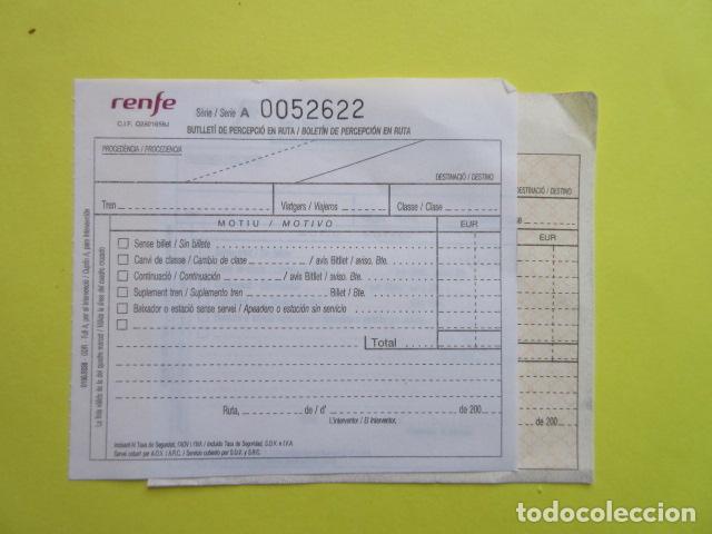 Collectionnisme Billets de transport: BOLETIN DE PERCEPCION EN RUTA DE RENFE VIAJE SIN BILLETE O COSTE DIFERENTE A TARIFA ETC COPIATIVO
