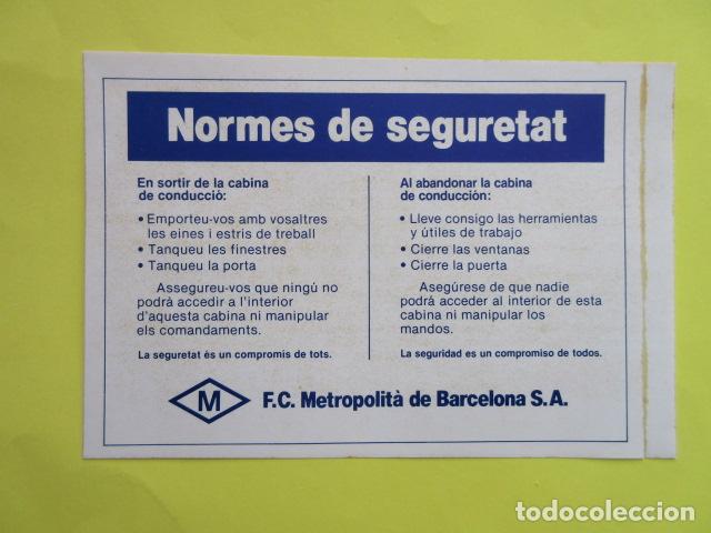 Sammeln von Fahrkarten: NORMA SEGURIDAD METRO BARCELONA QUE SE PEGABA EN LA CABINA DEL CONDUCTOR LEER