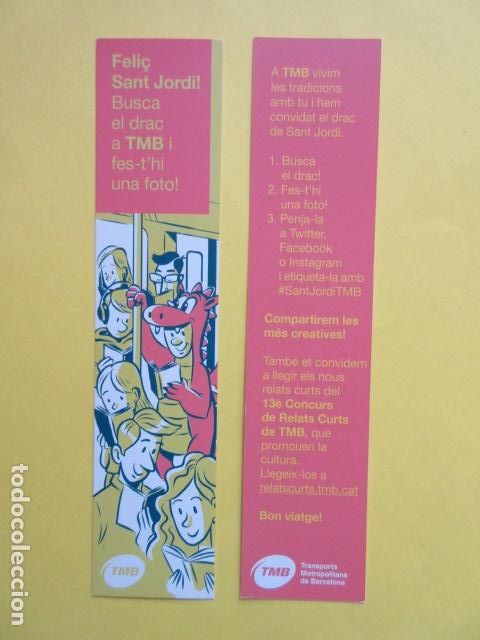 Collectionnisme Billets de transport: MARCAPAGINAS PUNTO LIBRO TMB SANT JORDI - COLECCION TRANSPORTE
