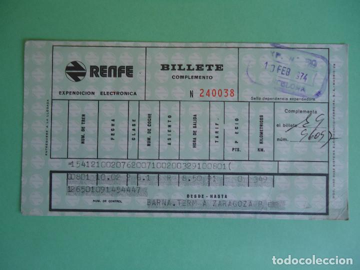 Coleccionismo Billetes de transporte: BILLETE DE RENFE A&Ntilde;O 1974 DE BARCELONA A ZARAGOZA