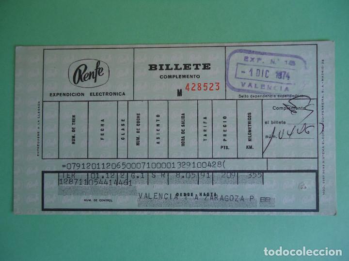 Coleccionismo Billetes de transporte: BILLETE DE RENFE A&Ntilde;O 1974 DE VALENCIA A ZARAGOZA