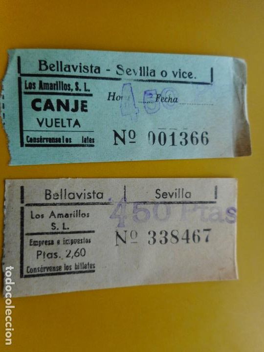 Collectionnisme Billets de transport: DOS ANTIGUOS BILLETES.LOS AMARILLOS.BELLAVISTA SEVILLA