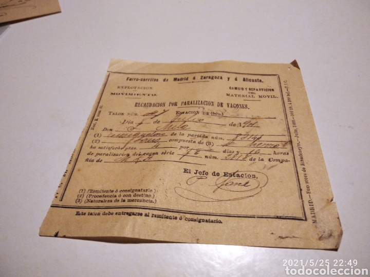 Collectionnisme Billets de transport: Ferrocarriles de Madrid a Zaragoza y a Alicante 1901