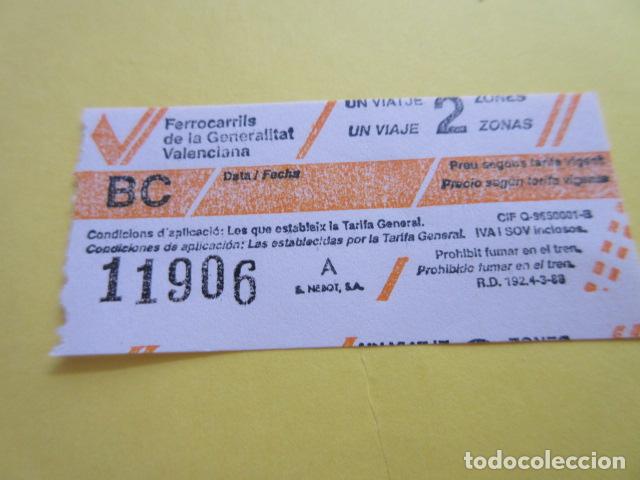 Collectionnisme Billets de transport: BILLETE FERROCARRIL GENERALITAT VALENCIA VER TRAYECTOS Y ZONAS DIFERENTES