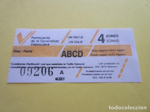 Collectionnisme Billets de transport: BILLETE FERROCARRIL GENERALITAT VALENCIA VER TRAYECTOS Y ZONAS DIFERENTES