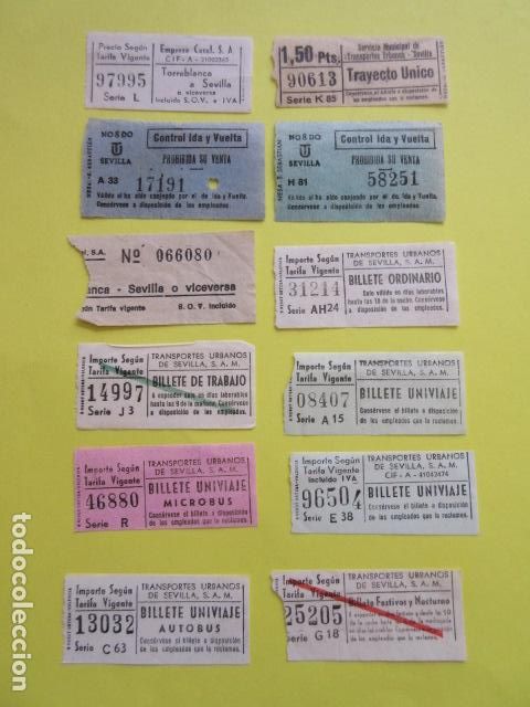 Collectables Transport Tickets: LOTE 12 BILLETES DIFERENTES SEVILLA
