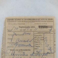 Coleccionismo Billetes de transporte: ANTIGUO DOCUMENTO COMPAÑIA NACIONAL DE FERROCARRILES DEL OESTE DE ESPAÑA 1931