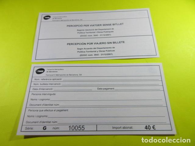 Colecionismos Bilhetes de Transporte: PERCEPCION POR VIAJAR SIN BILLETE MULTA 40 &euro; METRO BARCELONA