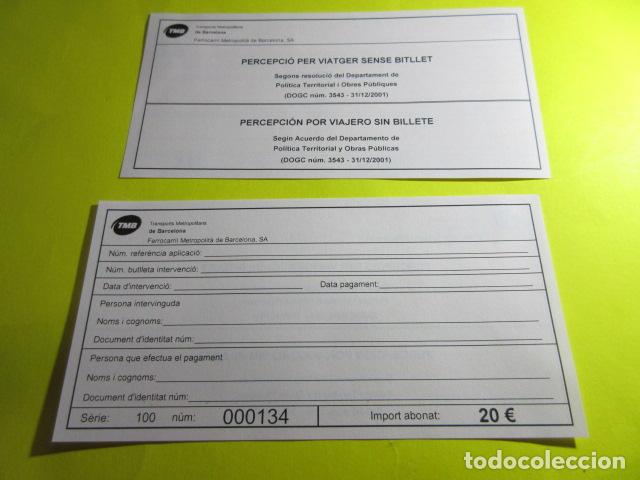 Colecionismos Bilhetes de Transporte: PERCEPCION POR VIAJAR SIN BILLETE MULTA 20 &euro; METRO BARCELONA