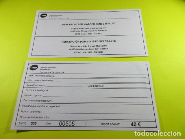 Colecionismos Bilhetes de Transporte: PERCEPCION POR VIAJAR SIN BILLETE MULTA 40 &euro; AUTOBUS BARCELONA