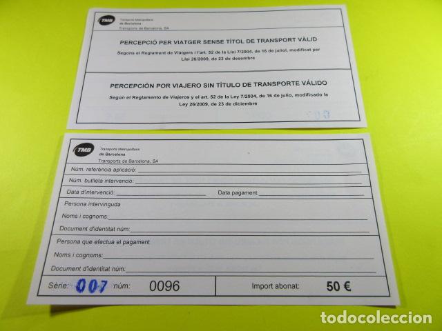 Collectables Transport Tickets: PERCEPCION POR VIAJAR SIN BILLETE MULTA 50 &euro; AUTOBUS BARCELONA