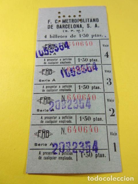 Colecionismos Bilhetes de Transporte: TARJETA METRO BARCELONA FERROCARRIL METROPOLITANO 4 VIAJES 1.50 PESETAS ALMACENES CAPITOL VERDE