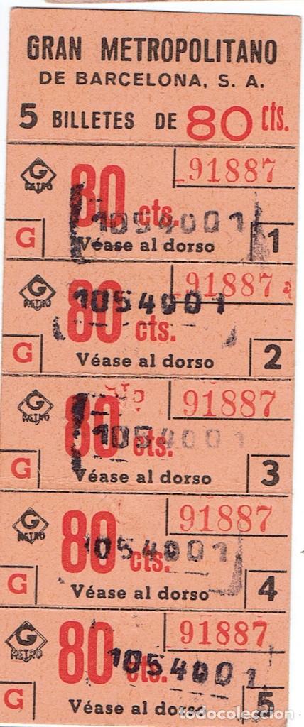 Coleccionismo Billetes de transporte: BONO BILLETE 5 UNIDADES DE 80 CTS GRAN METROPOLITANO DE BARCEONA.
