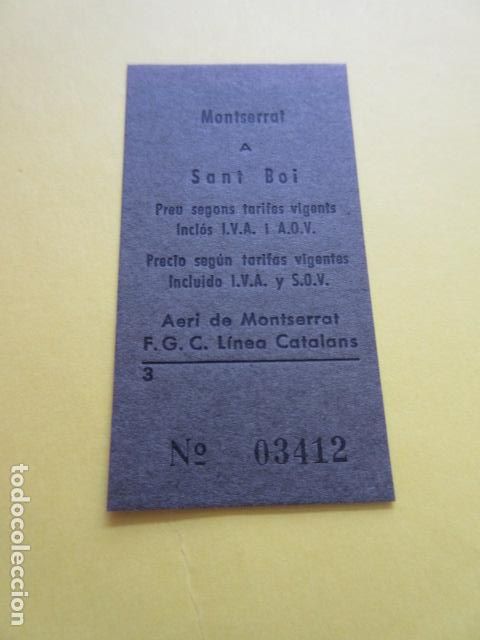 Colecionismos Bilhetes de Transporte: BILLETE AEREO DE MONTSERRAT AERI COMBINADO FERROCARRILES CATALANES F.G.C. SANT BOI