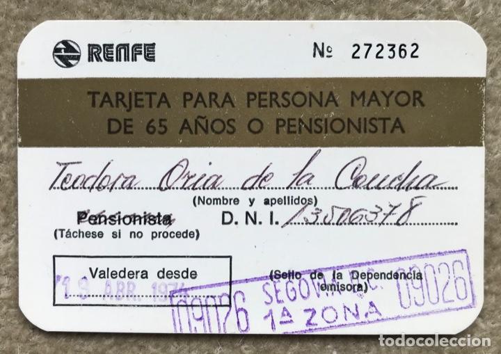 Colecionismos Bilhetes de Transporte: Tarjeta para persona mayor de 65 a&ntilde;os o pensionista (Segovia) - Renfe - Ferrocarril - A&ntilde;o 1974