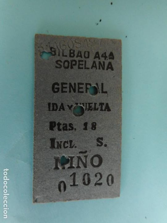 Coleccionismo Billetes de transporte: ANTIGUO BILLETE FERROCARRIL.BILBAO-SOPELANA. NI&Ntilde;O. 1977