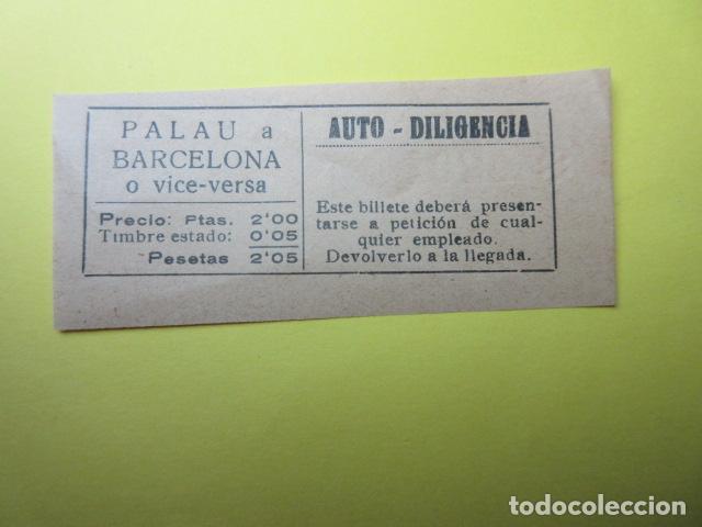 Sammeln von Fahrkarten: REF-CS-001 - BILLETE EMPRESA AUTOS DILIGENCIA - PALAU A BARCELONA - MODELO PRECIO EN PEQUE&Ntilde;O