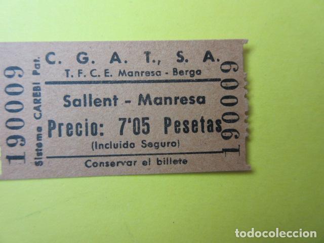 Coleccionismo Billetes de transporte: REF-CS-001 - BILLETE EMPRESA C.G.A.T.S.A. CGATSA - SALLENT MANRESA - CAREBI T.F.C.E. MANRESA BERGA